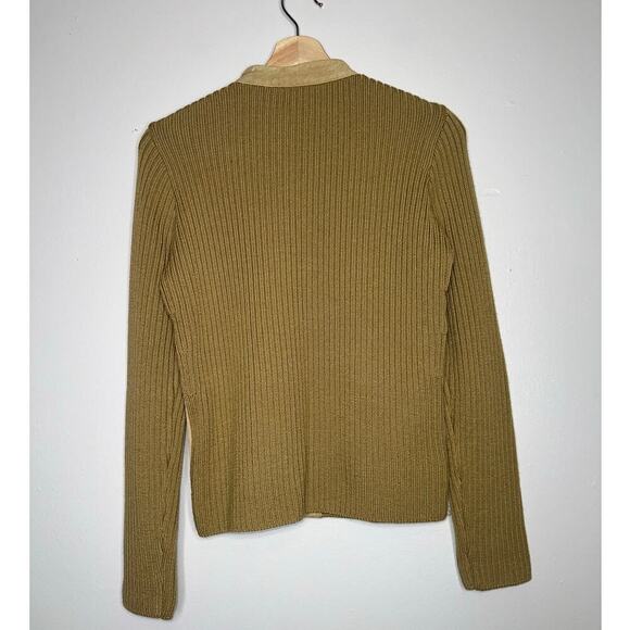 Anne Klein Vintage Wool & Suede Leather Cardigan Sweater Jacket Tan Brown Small - Picture 6 of 6